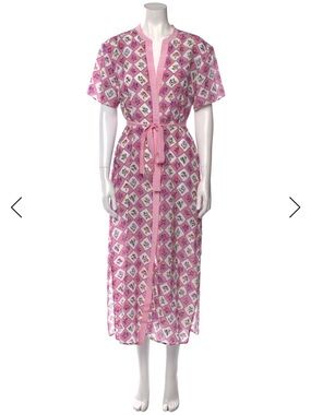 SALONI Pink Floral Diamond-Print Belted Midi Dress